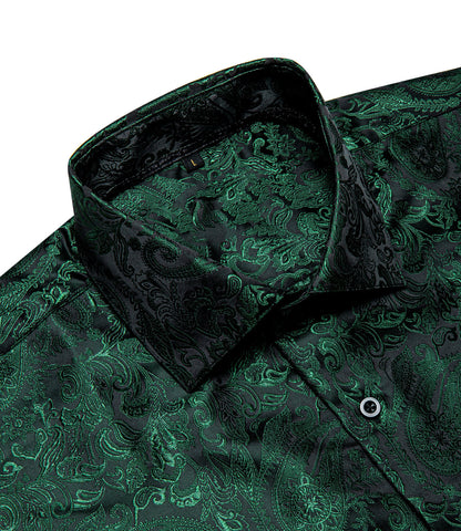 Dark Green Paisley Dress Shirt shirt    - Sophisticated Gentlemen