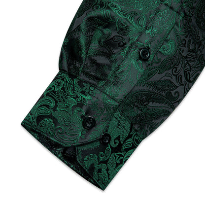 Dark Green Paisley Dress Shirt shirt    - Sophisticated Gentlemen