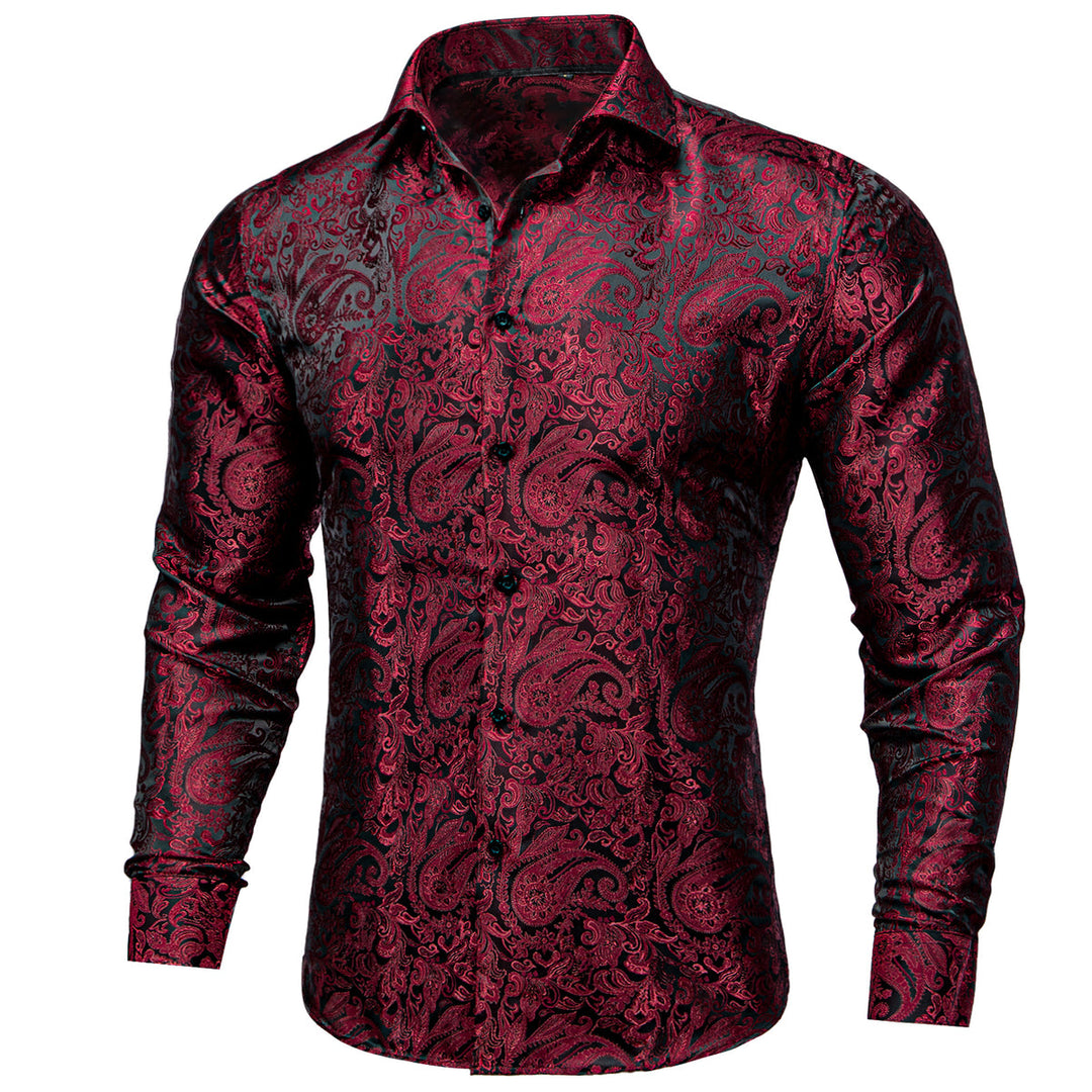 Dark Red Paisley Silk Shirt shirt S   - Sophisticated Gentlemen