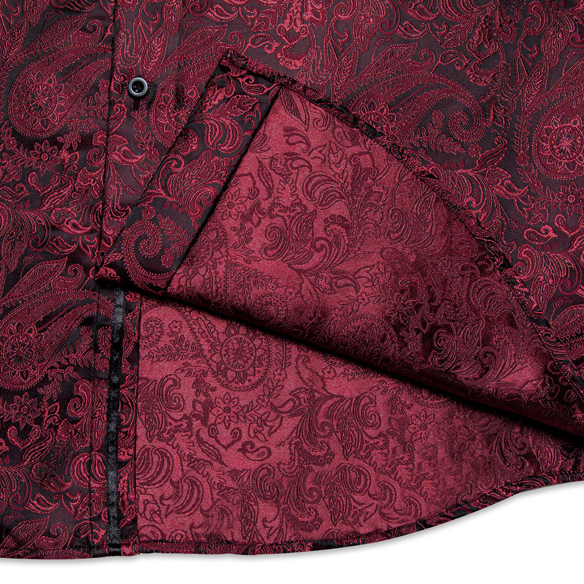 Dark Red Paisley Silk Shirt shirt    - Sophisticated Gentlemen