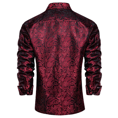 Dark Red Paisley Silk Shirt shirt    - Sophisticated Gentlemen