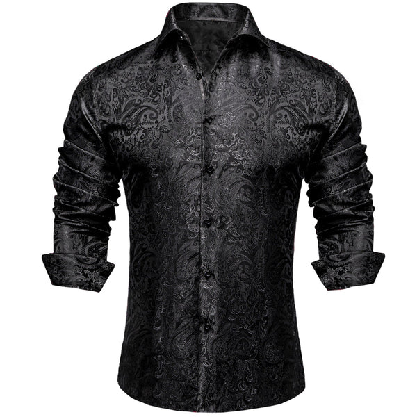Black Paisley Silk Dress Shirt, S