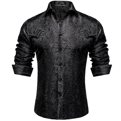 Black Paisley Silk Dress Shirt shirt    - Sophisticated Gentlemen