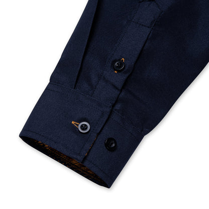 Navy Blue with Golden Accent Silk Dress Shirt shirt    - Sophisticated Gentlemen