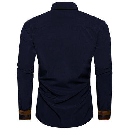 Navy Blue with Golden Accent Silk Dress Shirt shirt    - Sophisticated Gentlemen