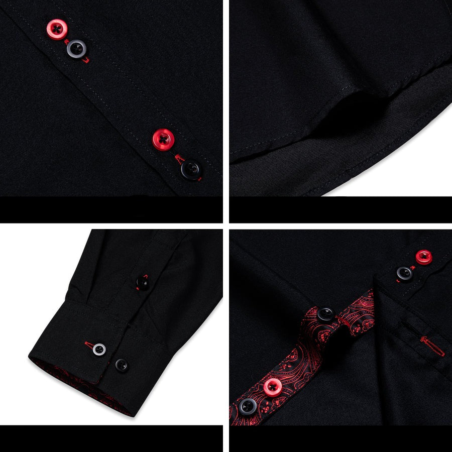 Black with Red Paisley Accent Silk Dress Shirt shirt    - Sophisticated Gentlemen