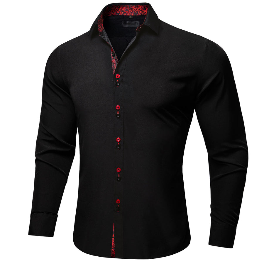 Black with Red Paisley Accent Silk Dress Shirt shirt    - Sophisticated Gentlemen