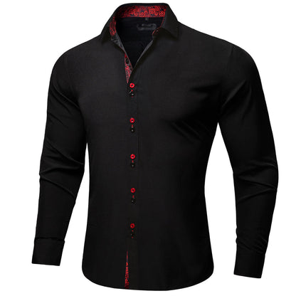Black with Red Paisley Accent Silk Dress Shirt shirt    - Sophisticated Gentlemen