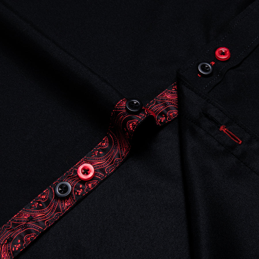 Black with Red Paisley Accent Silk Dress Shirt shirt    - Sophisticated Gentlemen
