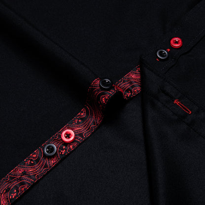 Black with Red Paisley Accent Silk Dress Shirt shirt    - Sophisticated Gentlemen