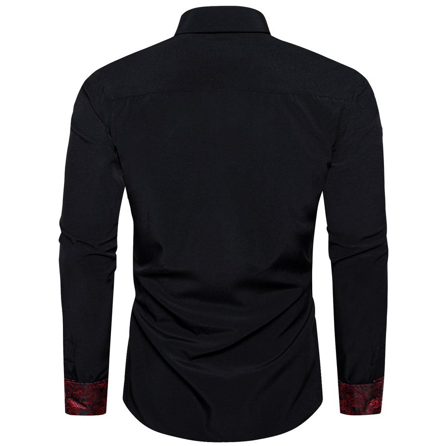 Black with Red Paisley Accent Silk Dress Shirt shirt    - Sophisticated Gentlemen