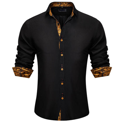 Black Shirt With Gold Paisley Accent shirt    - Sophisticated Gentlemen
