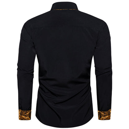 Black Shirt With Gold Paisley Accent shirt    - Sophisticated Gentlemen