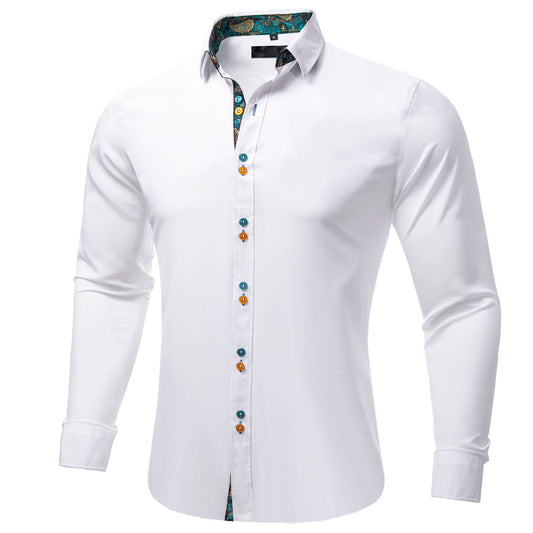 White Shirt with Green Paisley Accent Shirt    - Sophisticated Gentlemen