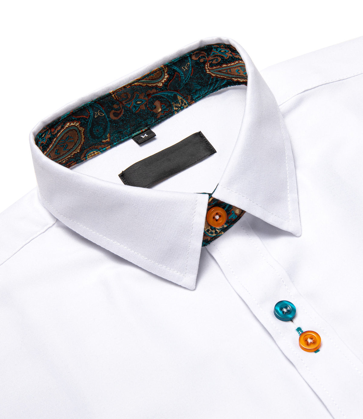 White Shirt with Green Paisley Accent Shirt    - Sophisticated Gentlemen