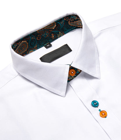 White Shirt with Green Paisley Accent Shirt    - Sophisticated Gentlemen