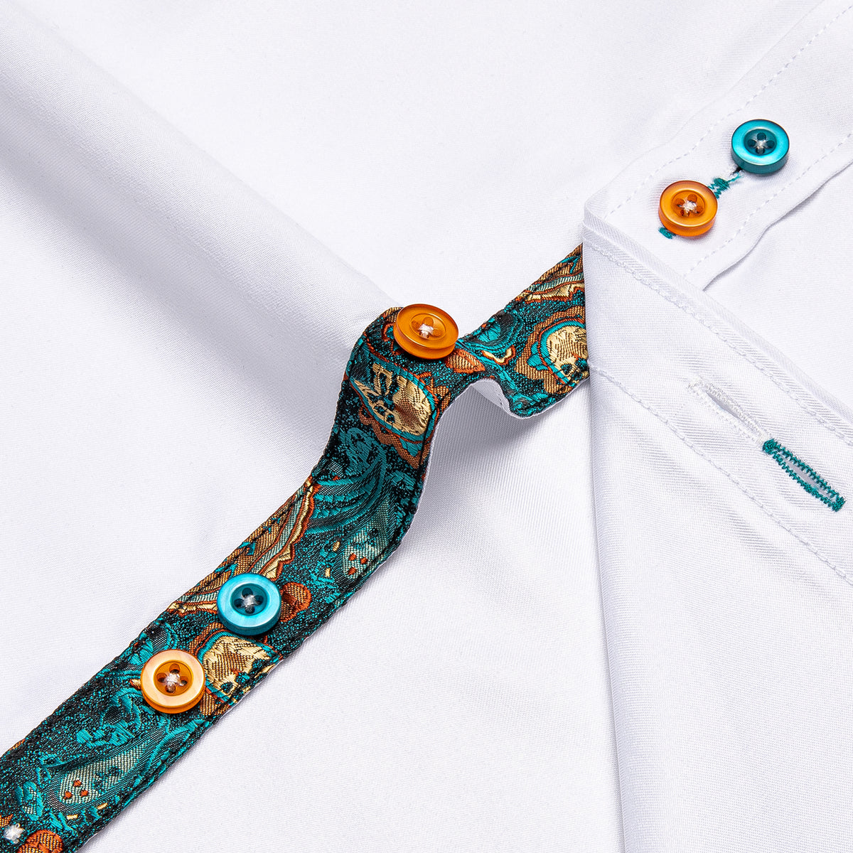 White Shirt with Green Paisley Accent Shirt    - Sophisticated Gentlemen