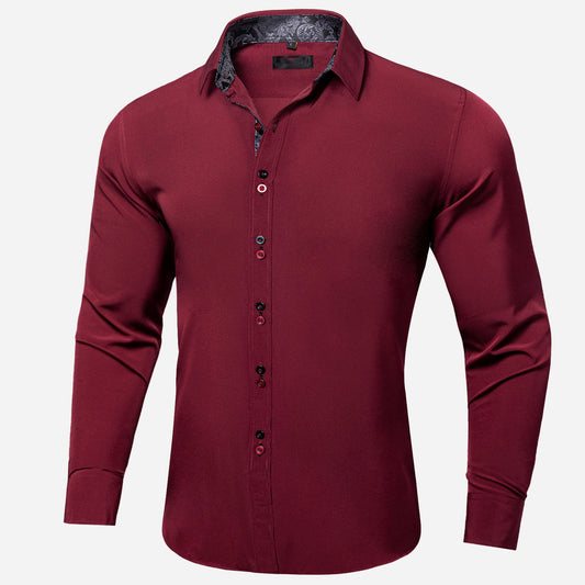Burgundy Shirt With Black Paisley Accent shirt S (Chest 40)   - Sophisticated Gentlemen