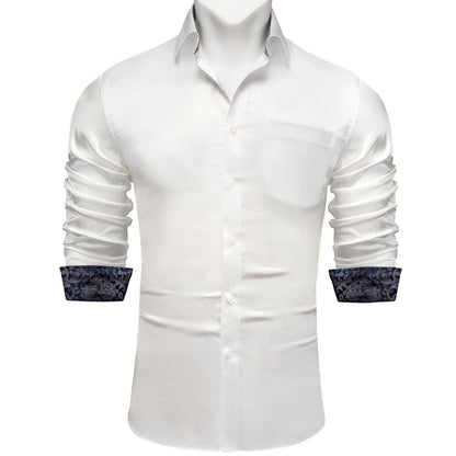 White Shirt With Royal Blue Paisley Accent shirt S   - Sophisticated Gentlemen
