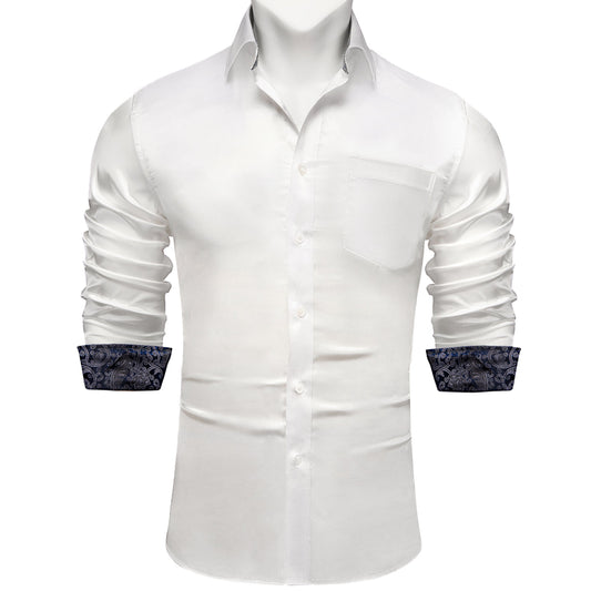 White Shirt With Royal Blue Paisley Accent shirt S   - Sophisticated Gentlemen