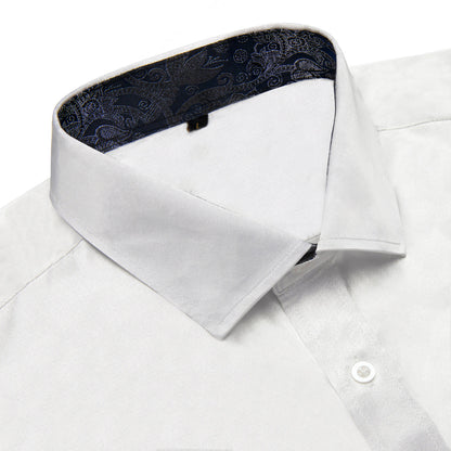 White Shirt With Royal Blue Paisley Accent shirt    - Sophisticated Gentlemen