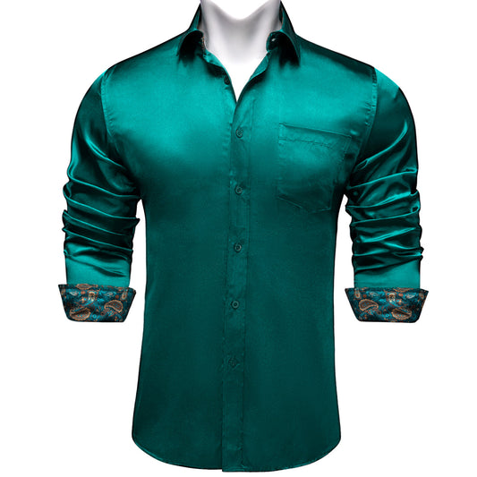 Solid Green Shirt with Green Paisley Accent shirt    - Sophisticated Gentlemen