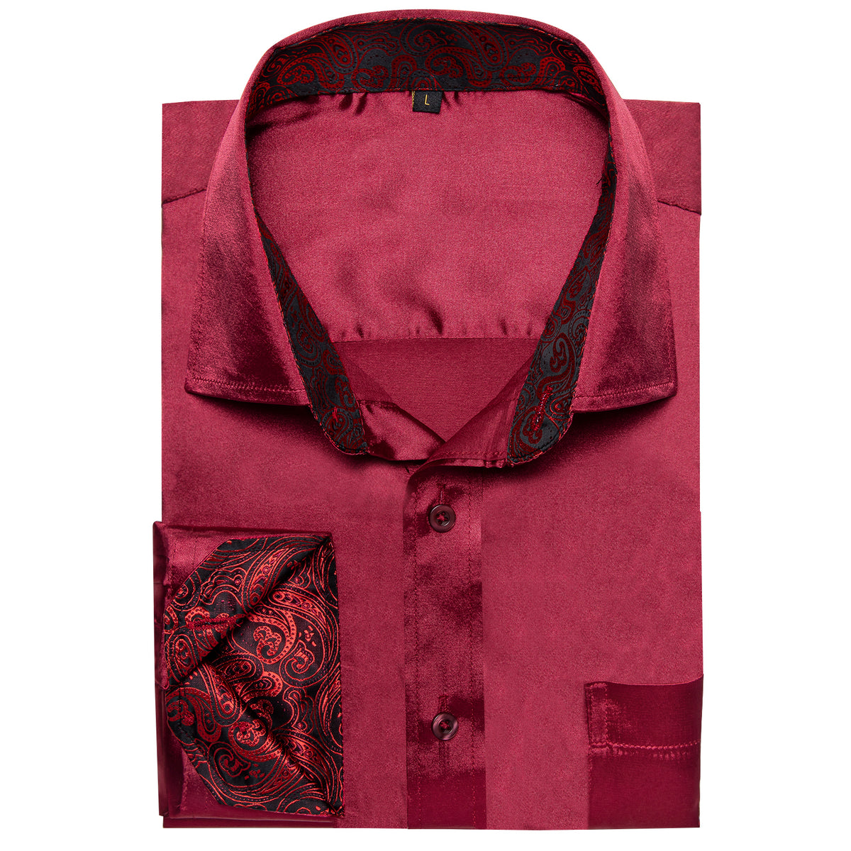 Burgundy Red Long Sleeve Shirt with Paisley Trim Detailing shirt - Sophisticated Gentlemen