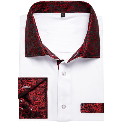 White Shirt with Red Paisley Accent shirt    - Sophisticated Gentlemen