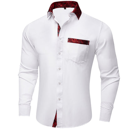 White Shirt with Red Paisley Accent shirt S   - Sophisticated Gentlemen