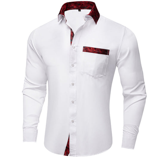 White Shirt with Red Paisley Accent shirt S   - Sophisticated Gentlemen