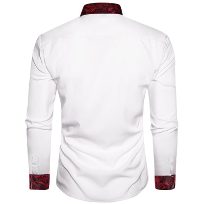 White Shirt with Red Paisley Accent shirt    - Sophisticated Gentlemen