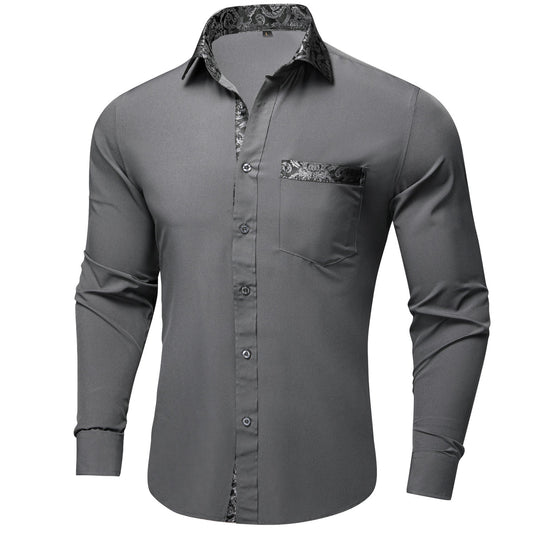 Gray Shirt with Black Paisley Accent shirt S   - Sophisticated Gentlemen