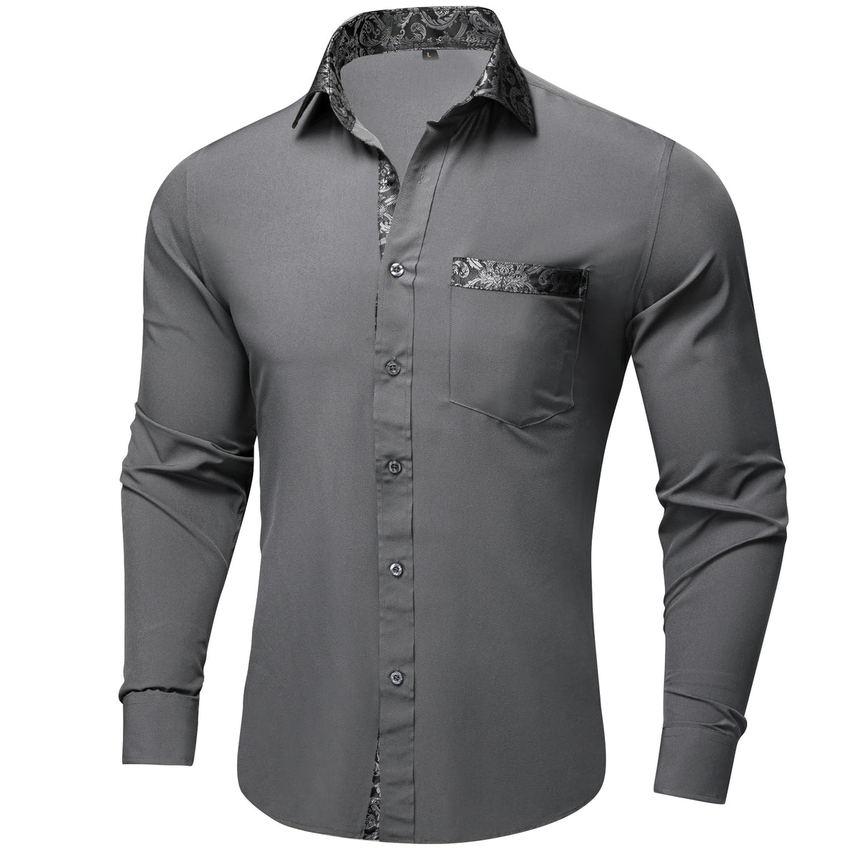 Gray Shirt with Black Paisley Accent – Sophisticated Gentlemen