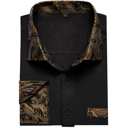 Black Dress Shirt With Gold Paisley Accent 2XL Black Dress Shirt With Gold Paisley Accent 2XL