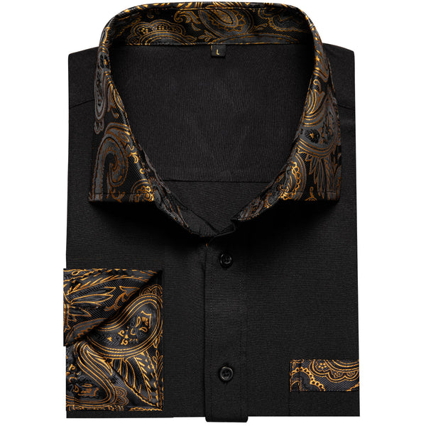 Black Dress Shirt With Gold Paisley Accent 2XL
