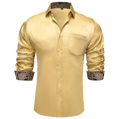 Golden Shirt with Black Paisley Accent shirt S   - Sophisticated Gentlemen