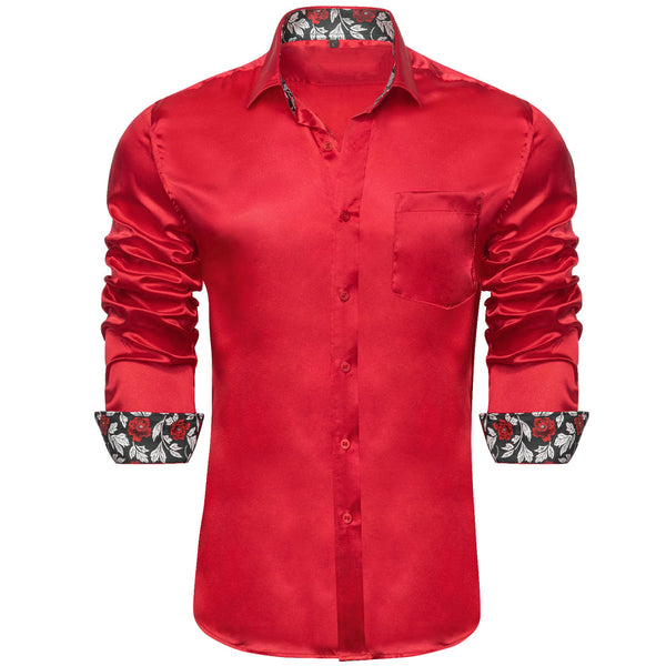 Red Dress Shirt with Black Floral Accent Trim – Sophisticated Gentlemen