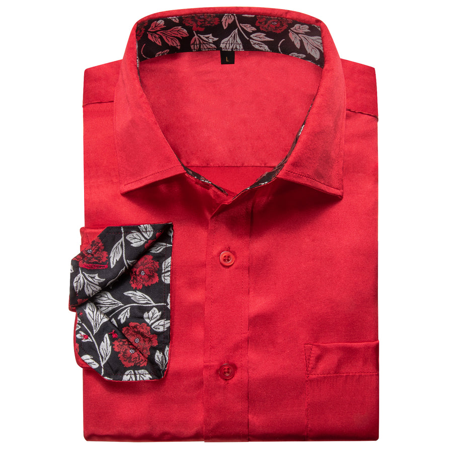 Red Dress Shirt with Black Floral Accent Trim shirt - Sophisticated Gentlemen