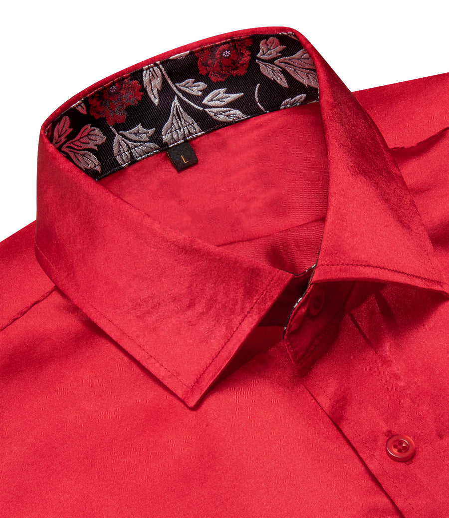 Red Dress Shirt with Black Floral Accent Trim shirt - Sophisticated Gentlemen