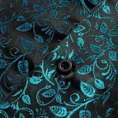 Black and Lake Blue Floral Silk Dress Shirt shirt    - Sophisticated Gentlemen