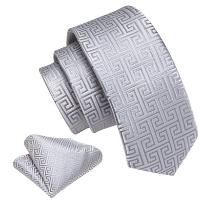 Tie, Pocket Square and Cufflinks In Silver