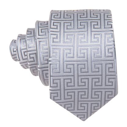Tie, Pocket Square and Cufflinks In Silver