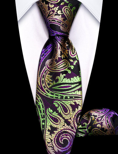 Purple Gold Paisley Children Tie, Pocket Square and Cufflinks Set tie sets    - Sophisticated Gentlemen