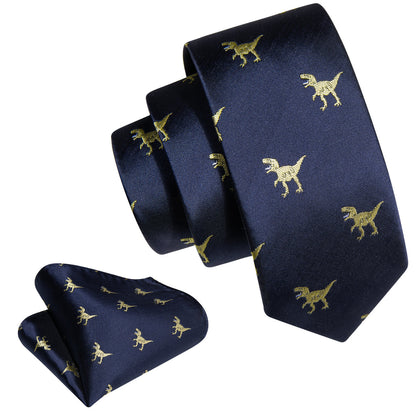 Blue Dinosaur Silk Kid's Tie, Pocket Square and Cufflinks Set tie sets    - Sophisticated Gentlemen