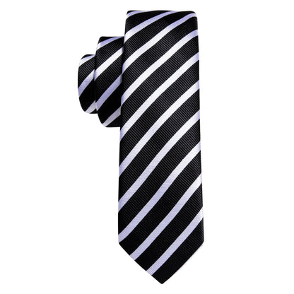 Black White Striped Children Tie, Pocket Square and Cufflinks Set tie sets    - Sophisticated Gentlemen