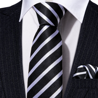 Black White Striped Children Tie, Pocket Square and Cufflinks Set tie sets    - Sophisticated Gentlemen