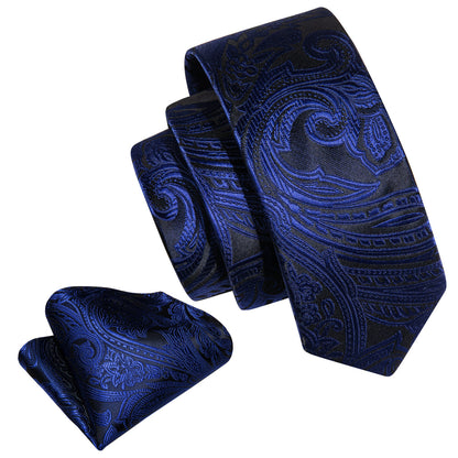 Black Blue Paisley Kid's Tie and Pocket Square Set tie sets    - Sophisticated Gentlemen