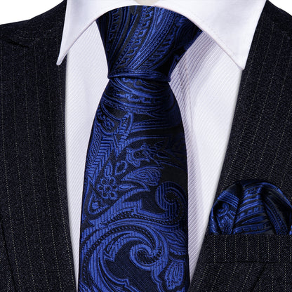 Black Blue Paisley Kid's Tie and Pocket Square Set tie sets    - Sophisticated Gentlemen