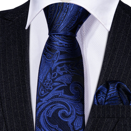 Black Blue Paisley Kid's Tie and Pocket Square Set tie sets    - Sophisticated Gentlemen