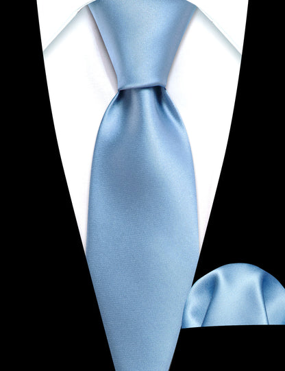 Sky Blue Solid Tie, Pocket Square and Cufflinks Set tie sets    - Sophisticated Gentlemen